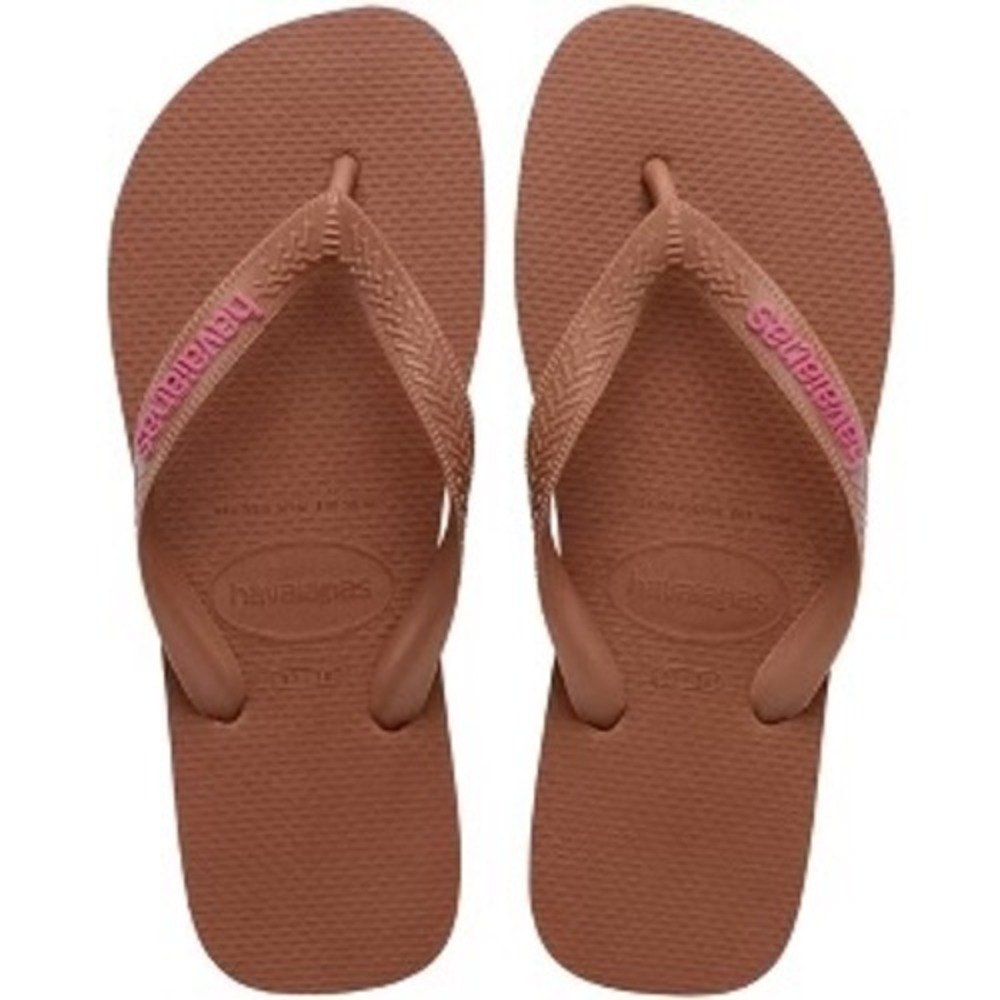 Havaianas Top Flip Flops Brown Pink Logo Sandals Womens 7/8W Mens 6/7M 37-38
